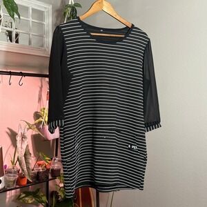 Striped Mini Dress Black White Puff Sleeve Casual Everyday